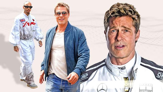 Brad Pitt will be filming his upcoming blockbuster over the British Grand Prixe race weekend with Lewis Hamilton, left, taking an advisory role. Picture: The Times