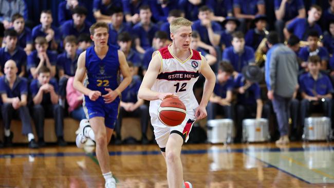 Action from the GPS basketball round 1 match between Brisbane State High and Churchie. Pictured is BrisbaneÃ&#149;s Kailan Sales. Picture: Tertius Pickard