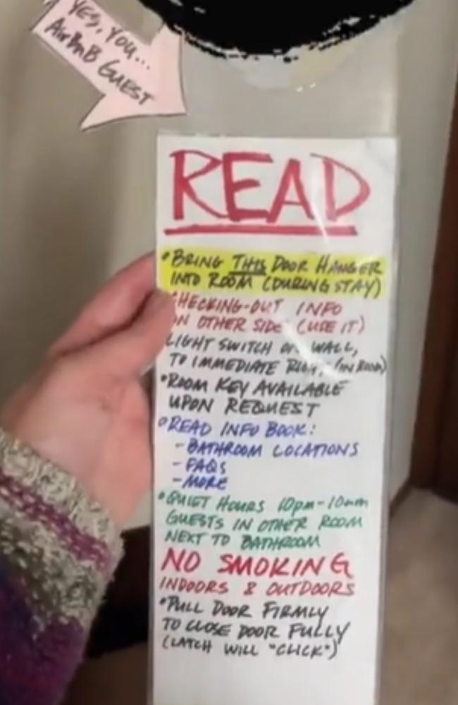 The list of rules at the front of the Airbnb. Picture: @Authentiffany_/TikTok