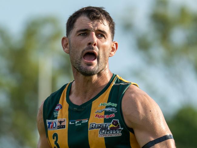 Christopher Nield playing for PINT in the 2024-25 NTFL season. Picture: Tymunna Clements / AFLNT Media