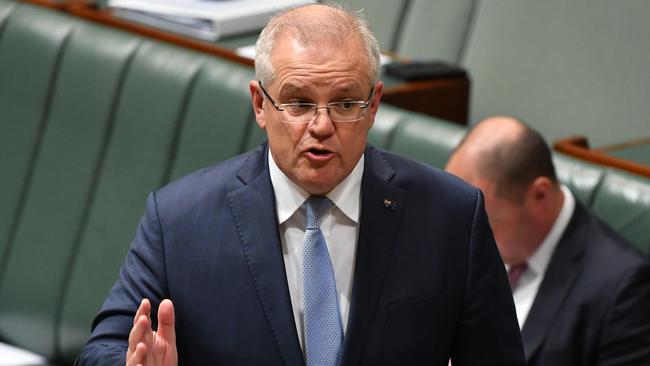 Prime Minister Scott Morrison during Question Time. Picture: AAP