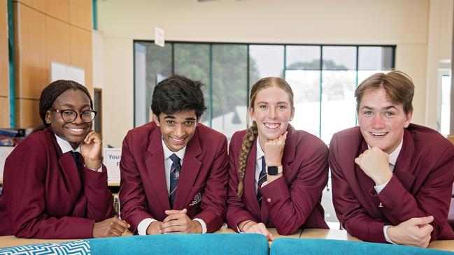 Fraser Coast Anglican College 2023 Year 12 students Kemisola Osedimilehin, Aaron Shanmugam, Emmily Lingard and Jackson Hay.