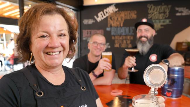 Corinna Steeb, Darren Hilditch and Alexander Stewart at The Prancing Pony in Rundle St, Adelaide.