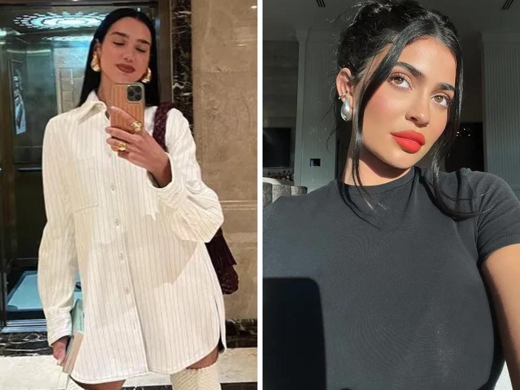 Dua Lipa and Kylie Jenner are just two of the celebs who have been spotted wearing the designer earrings. Picture: Instagram/@dualipa, @kyliejenner.