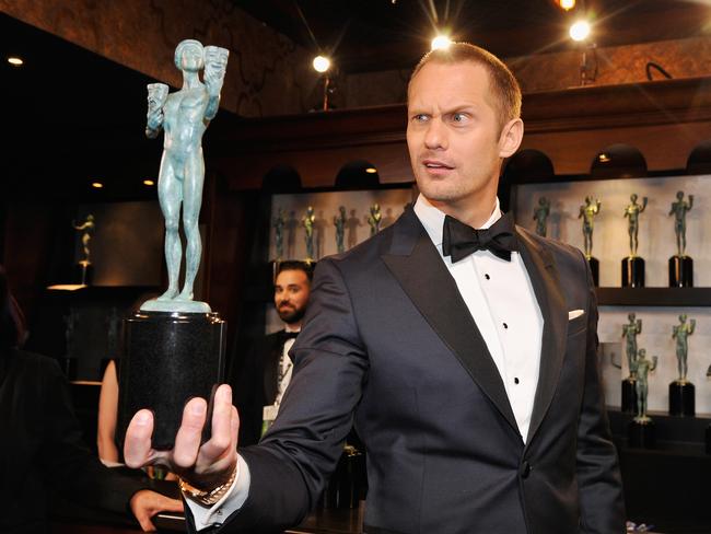 Alexander Skarsgard poses in the trophy room at the 24th Annual Screen Actors Guild Awards at The Shrine Auditorium on January 21, 2018 in Los Angeles, California. Picture: Getty
