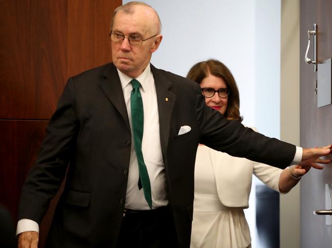 Royal Commissioners Richard Tracey and Lynelle Briggs during the federal government's Royal Commission for Aged Care Quality and Safety. Picture: AAP