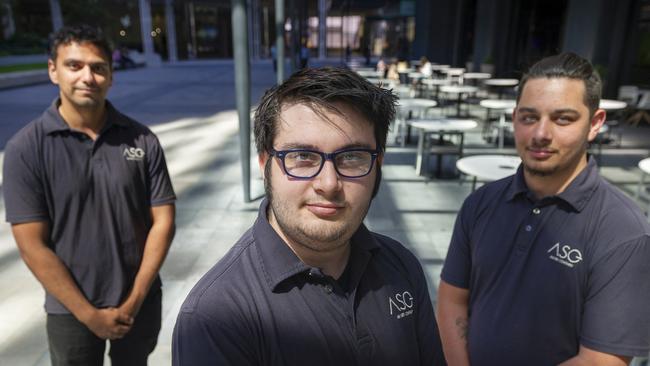 ASG Group trainees in Perth. Trae Turvey, William Lynch and Micheal King. Photo: Stewart Allen.