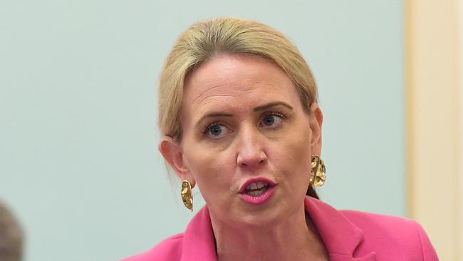 Queensland Minister for Tourism Kate Jones looks on during question time in the Queensland Parliament in Brisbane, Tuesday, October 30, 2018. (AAP Image/Dave Hunt) NO ARCHIVING,