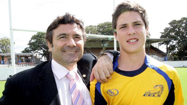 Balmain legend Benny Elias with his nephew Mitchell Moses at the age of 15.