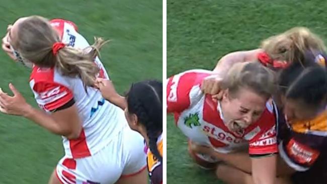 The hair pull and subsequent tackle that left Kelly on the ground.