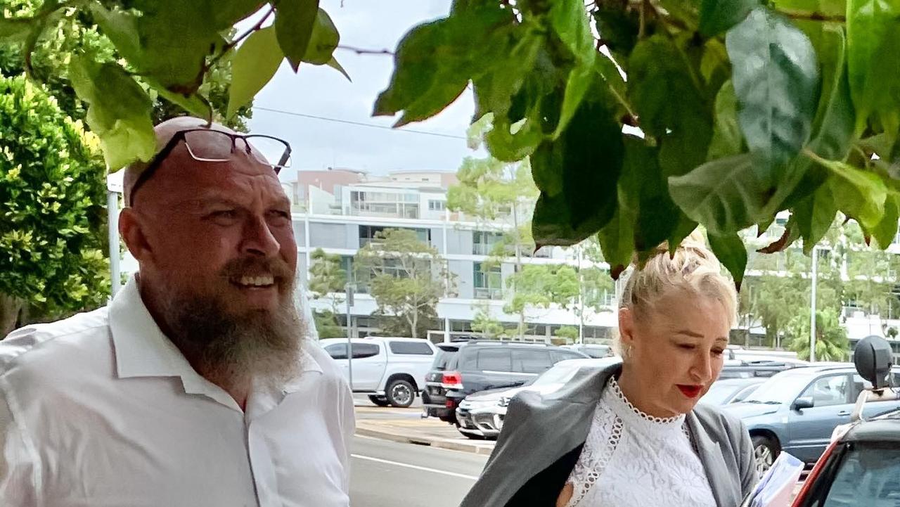 Andrew Matthies leaves court with then lawyer Anna Smith in 2021.