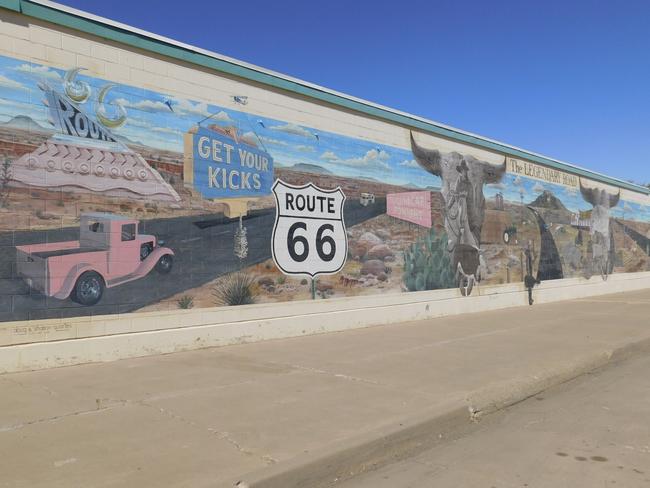 Signs cover the wall of a building along Route 66 in, New Mexico, USA. Picture: Nathan Vass for News Corp Australia