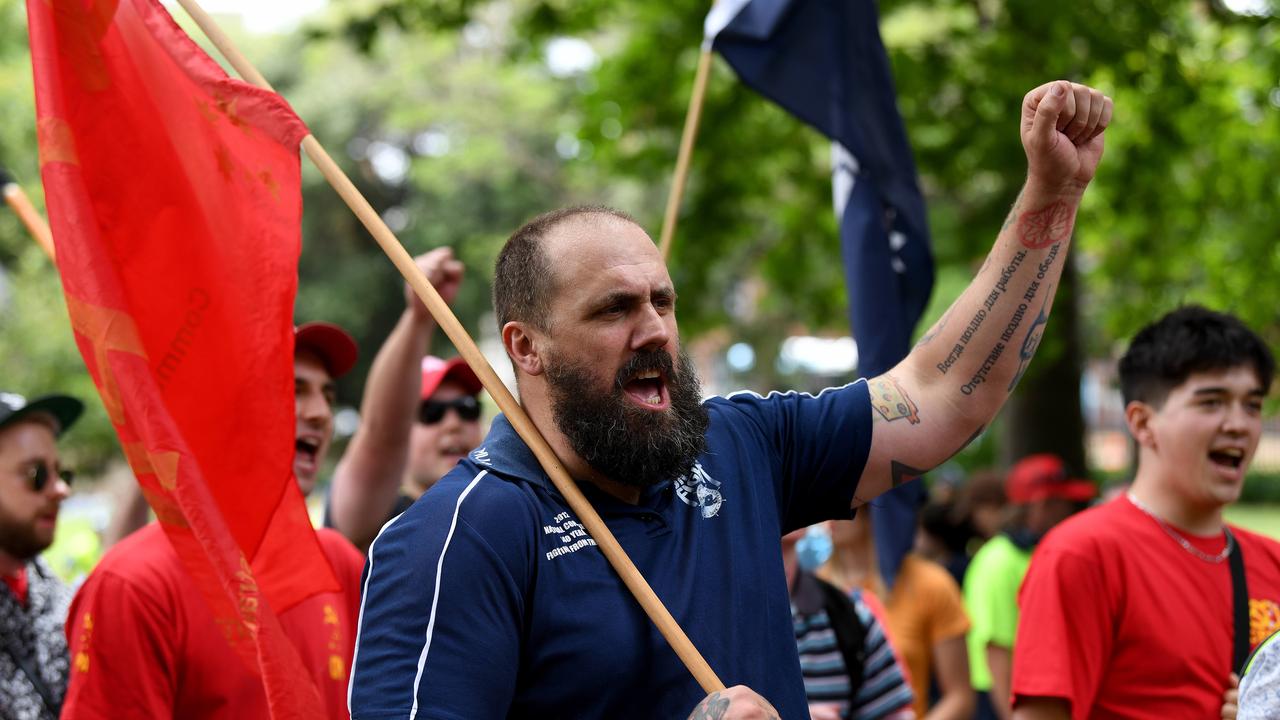 Workers from the Smeaton Grange Coles distribution centre took to the streets on Saturday to protest redundancy conditions. Picture: NCA NewsWire/Bianca De Marchi