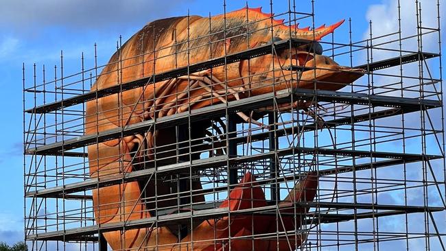 Ballina Big Prawn surrounded by scaffolding. Picture: Supplied