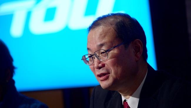 Japan Post president Toru Takahashi at the announcement of the merger with Toll Holdings in 2015. Picture: Jeremy Piper