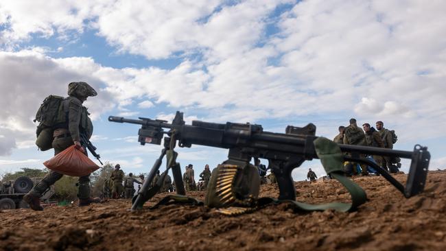 Members of the Israeli Defence Forces (IDF) near the border of Gaza . Picture: Getty Images.