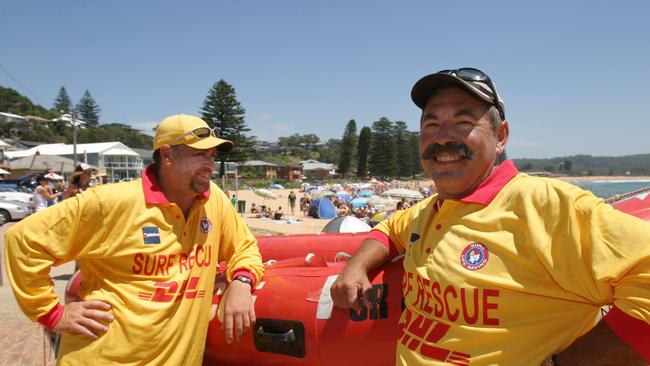 Brett Beswick with Tom Morrow recounting the rescue of three men and their dog from a sinking boat off Avoca in 2004.
