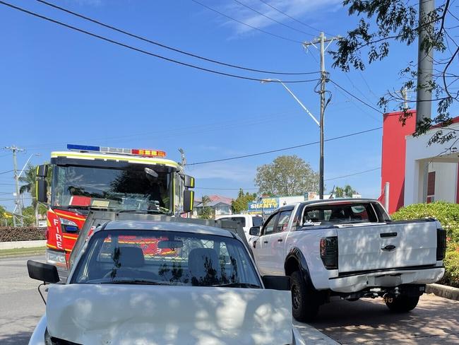 A crash on Nebo Road left a ute smashed on October 28, 2022. Photo: Zoe Devenport