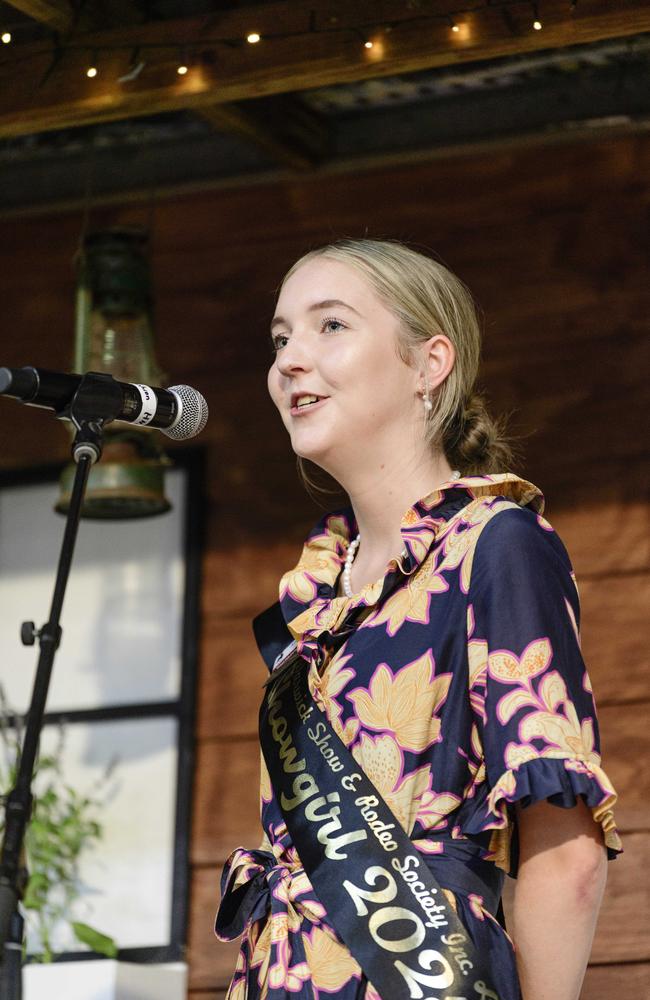 Alana Gray, representing Warwick, speaking at the Darling Downs Showgirl announcement at the People First Bank Toowoomba Royal Show, Saturday, March 29, 2025. Picture: Kevin Farmer