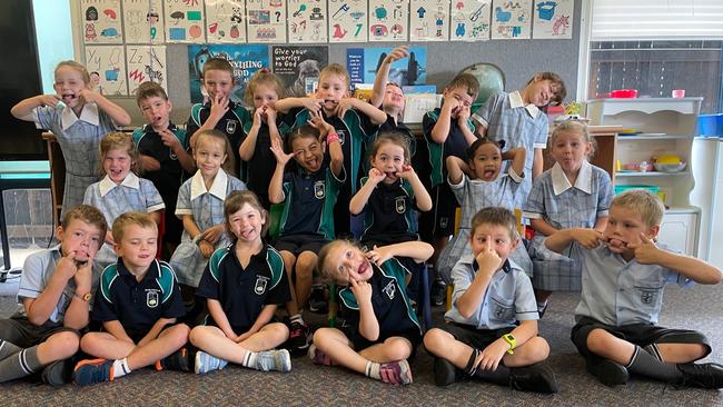 Dalby Christian College, Prep 1 2022. Back row (L-R) Millie, Davis, Cooper, Bronte, Angus, Quentin, Ryan, Adalene. Middle (L-R) Alexis, Eliana, Chantelle, Remi, Mary, Maggie. Front row (L-R) Harry, Nate, Ellarae, Evelyn, Jonny, Zaxson Picture: Emily Devon.