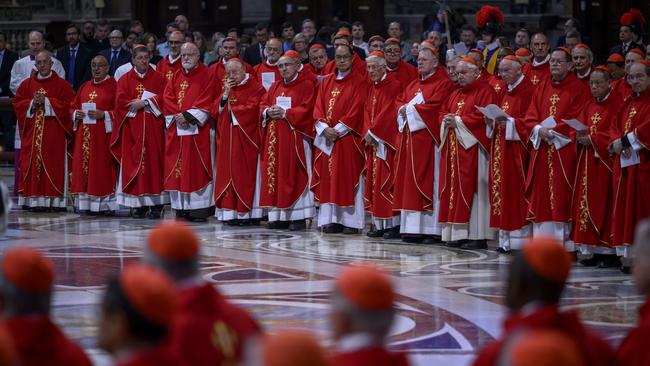 Cardinals attend the fifth Novemdiales mass held for the late Pope Francis in St. Peters Basilica, on April 30. Now they will gather to elect a new pope, an act complicated by many of the 133 cardinals not knowing each other. Picture: Antonio Masiello/Getty Images