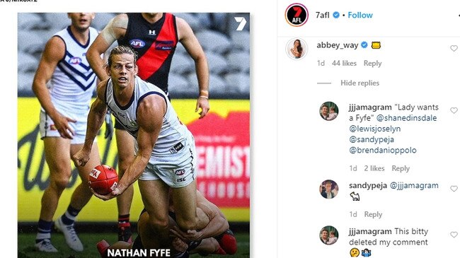 A screenshot of the 7AFL post where Way was trolled by random strangers, despite being a sports journalist.