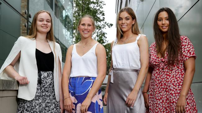 Pymble Ladies' College students, (from left) Sofia Whitbourn, Phoebe Coles, Zoe Harrison and Emmerson Pearce, who topped their courses in the 2018 HSC. Picture: Jonathan Ng