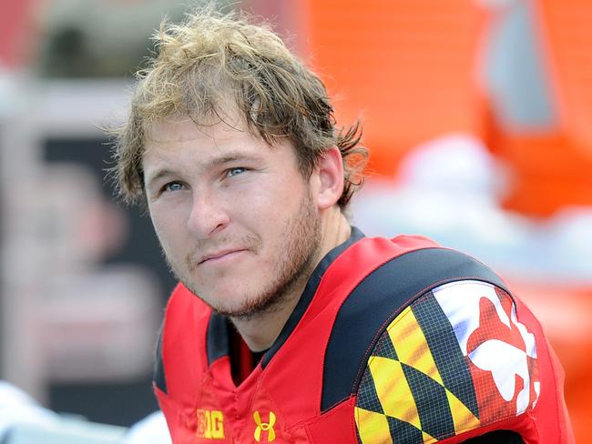 COLLEGE PARK, MD - SEPTEMBER 05: Brad Craddock #15 of the Maryland Terrapins sits on the bench during the game against the Richmond Spiders at Byrd Stadium on September 5, 2015 in College Park, Maryland. (Photo by G Fiume/Maryland Terrapins/Getty Images)