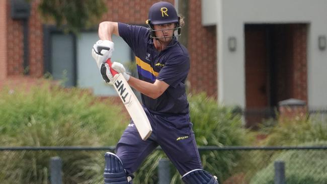 Ringwood batter Lachlan Bangs put on 150 off 171 balls, including six fours and eight sixes. Picture: Valeriu Campan