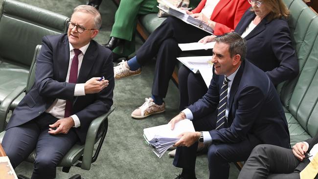 Anthony Albanese and Federal Treasurer Jim Chalmers during Question Time at Parliament House in Canberra. Picture: Martin Ollman/NCA NewsWire