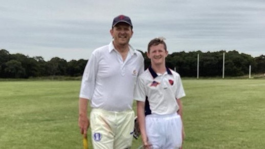 Stephen and Riley Illingworth played B Grade together in the summer of 2022-23. Picture: Portarlington Cricket Club.