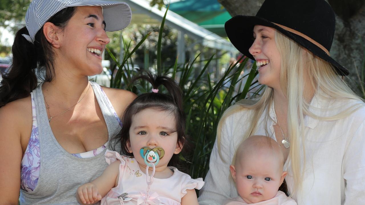 Faces of the Gold Coast, Labrador. Locals Dalia Dinham with daughter Adeline 1,and Chloe Vogler with daughter Macie 3 months..  Picture Glenn Hampson