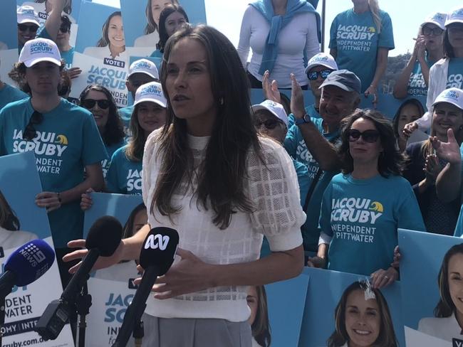 Community independent Jacqui Scruby at the Bayview Yacht Racing Association clubhouse on Thursday, for the launch of her campaign to win the Pittwater by-election on October 19. Picture: Jim O’Rourke