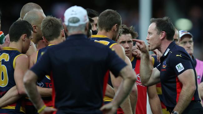 An angry Brenton Sanderson address his players in 2014. Picture: Sarah Reed.