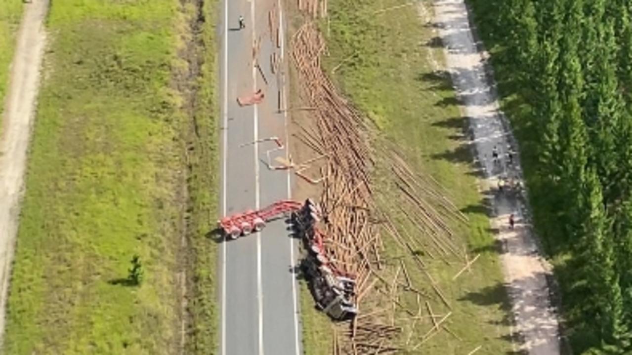 The scene of a logging truck crash at Tuan Forest on Monday. Photo: Lifeflight