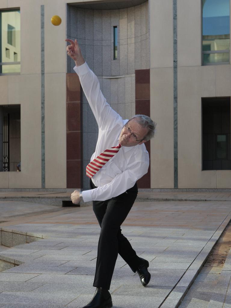 Rudd bowled to Matthew Hayden outside of his office in 2008. 