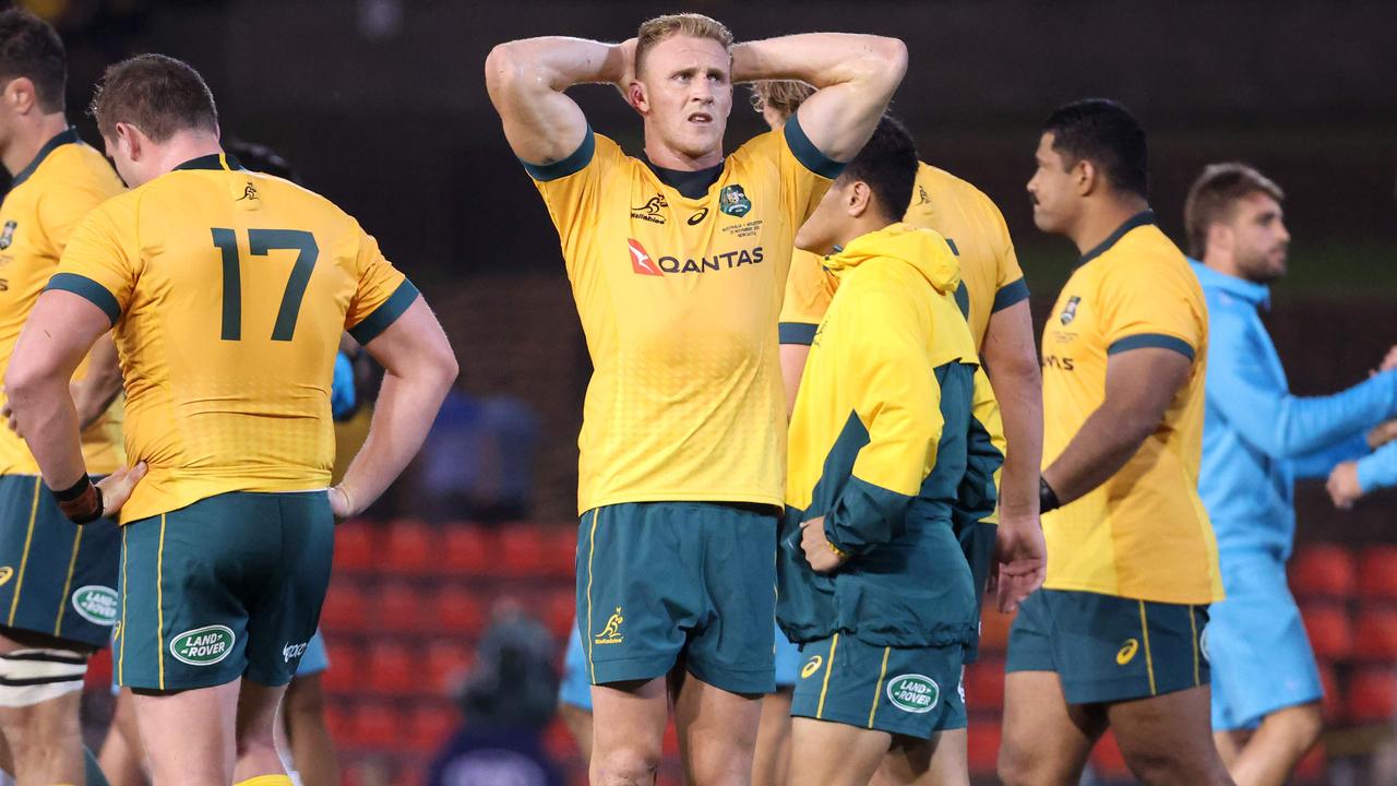 Reece Hodge missed a late kick to win the match for the Wallabies. Picture: AFP