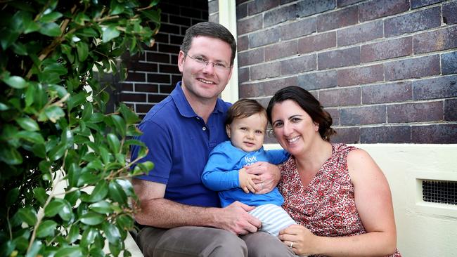 Liberal MP Mark Coure with his wife Adla and their one-year-old son James at their home in Penshurst yesterday. Picture: Kristi Miller
