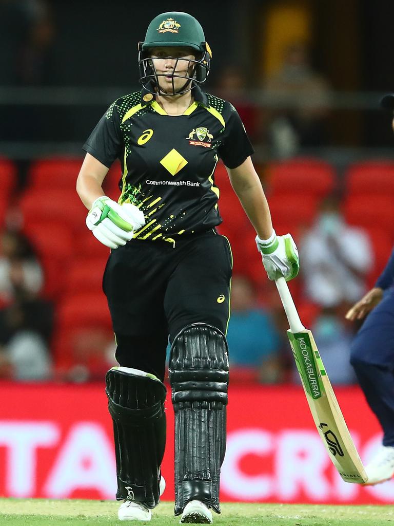 A surprised Healy leaves the field after being dismissed by what was a contender for ball of the centry. Picture: Chris Hyde/Getty Images