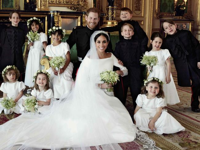 Prince Harry, Duke of Sussex and his wife Meghan, Duchess of Sussex posing for an official wedding photograph. Picture: AFP