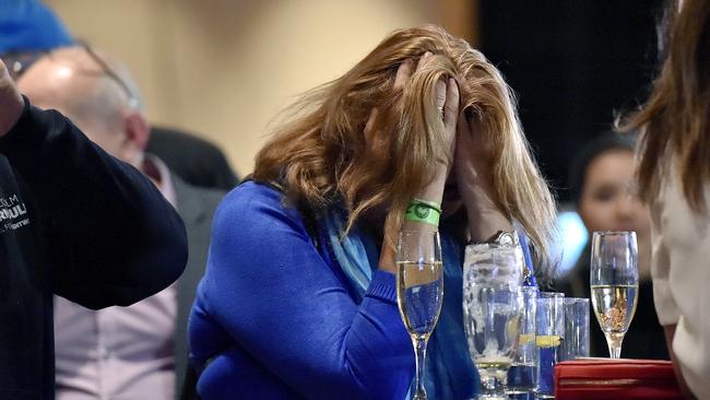 This lady perfectly captured the mood at the Liberal Party function on Saturday night. Picture: Jason Edwards