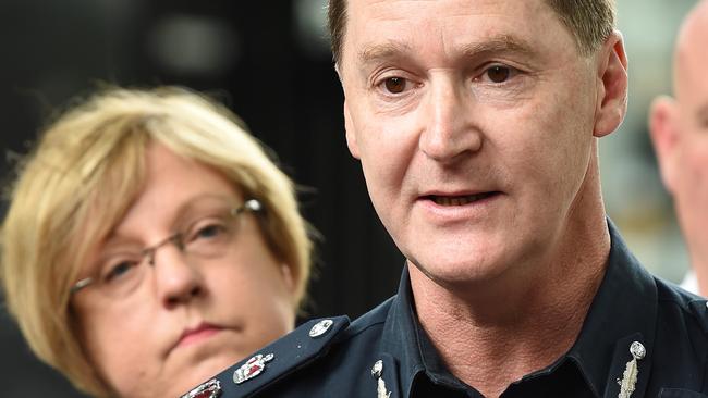 Police Minister Lisa Neville with Victoria’s acting chief commissioner Shane Patton. Picture: Lawrence Pinder