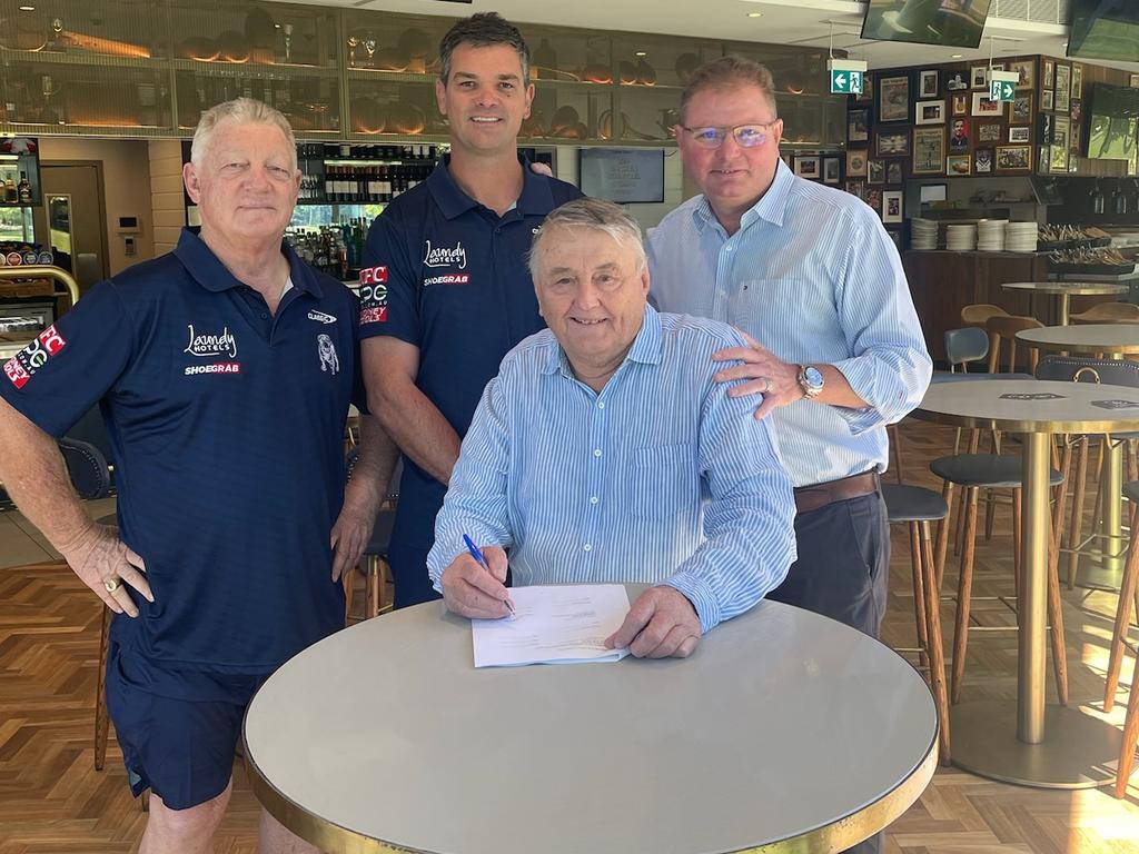 Phil Gould, Cameron Ciraldo, Arthur Laundy and Craig Laundy at the signing of the sponsorship deal.