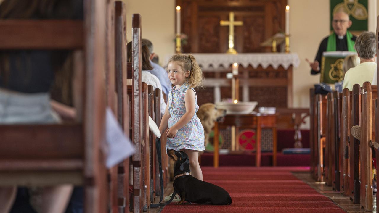 Clementine Greensmith with Polly at the Blessing of the Pets at All Saints Anglican Church, Saturday, October 12, 2024. Picture: Kevin Farmer