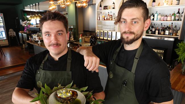 Chef de partie Luke Beyer and head chef Kyle McNamar inside Velveteen Rabbit. Picture: Liam Kidston