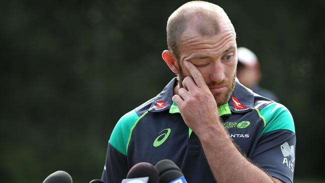 An emotional James Stannard after being discharged from hospital after having his skull fractured in an incident at Coogee. Picture: Toby Zerna