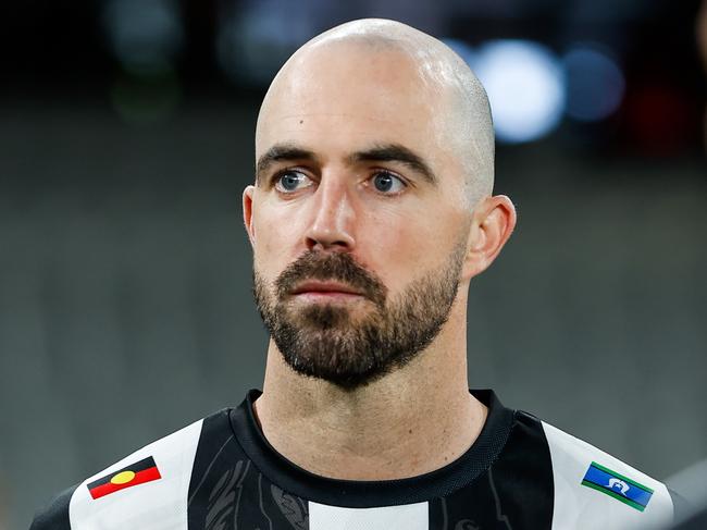 MELBOURNE, AUSTRALIA - MAY 28: Steele Sidebottom of the Magpies is seen during the 2023 AFL Round 11 match between the Collingwood Magpies and the North Melbourne Kangaroos at Marvel Stadium on May 28, 2023 in Melbourne, Australia. (Photo by Dylan Burns/AFL Photos via Getty Images)