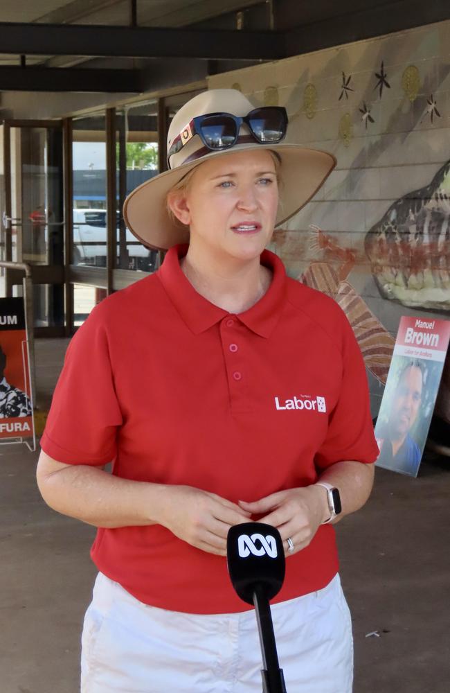 Deputy Chief Minister Nicole Manison represented Labor’s candidate Manuel Brown at the 2023 Arafura by-election polls in Jabiru. Picture: Annabel Bowles