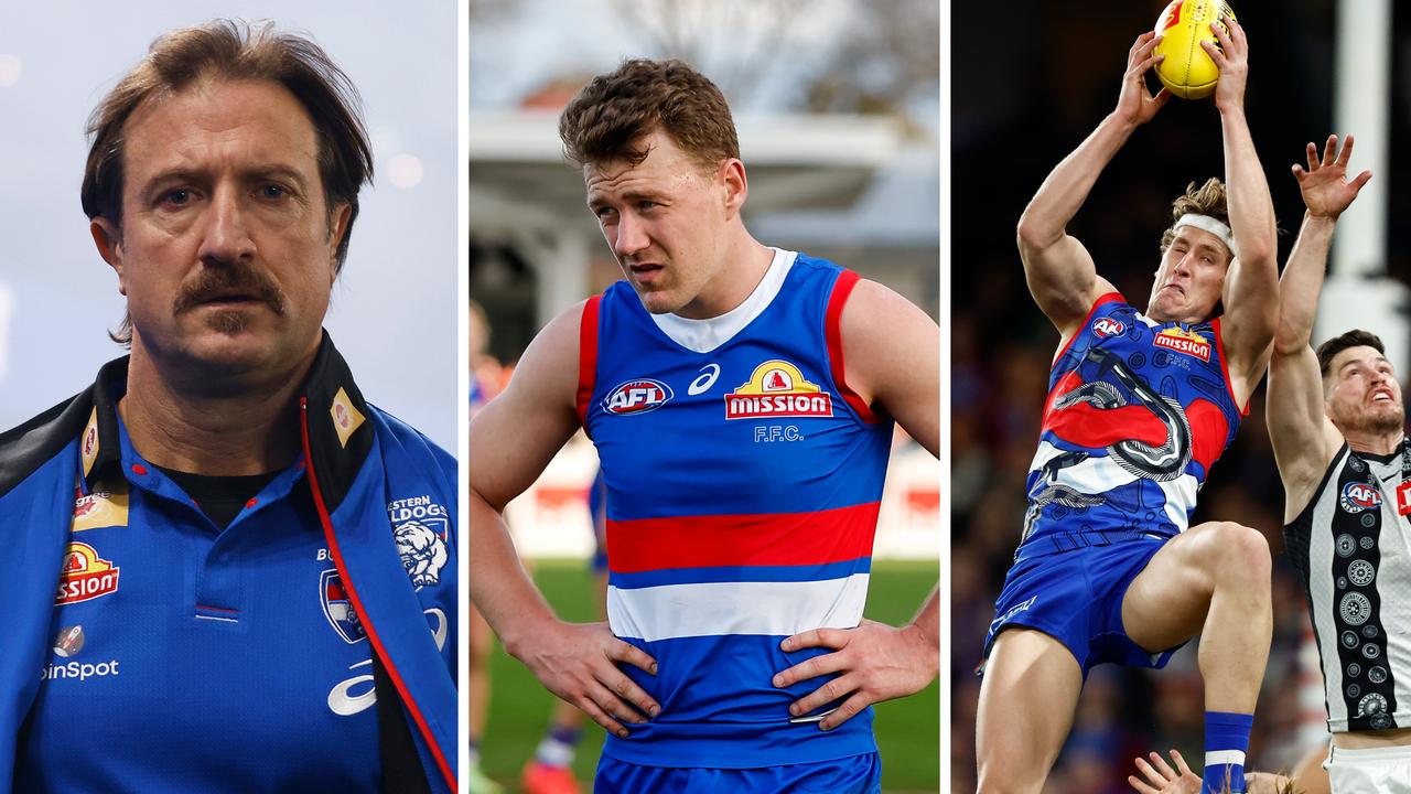 Western Bulldogs coach Luke Beveridge, midfielder Jack Macrae and forward Aaron Naughton.