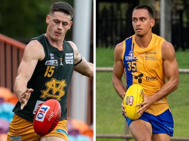 Matthew Motlop for Wanderers and Ryan Crisp for St Mary's in the 2024-25 NTFL season.